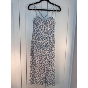 Zara Linen Blend Wrap Dress Midi Sz S Cottagecore Romantic Ditsy Floral White